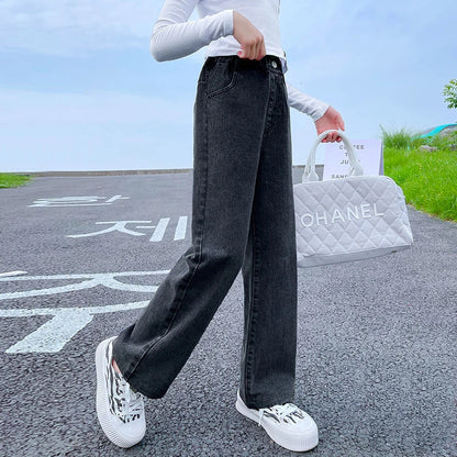 Autumn Winter Teen Girls Denim Wide Leg Pants