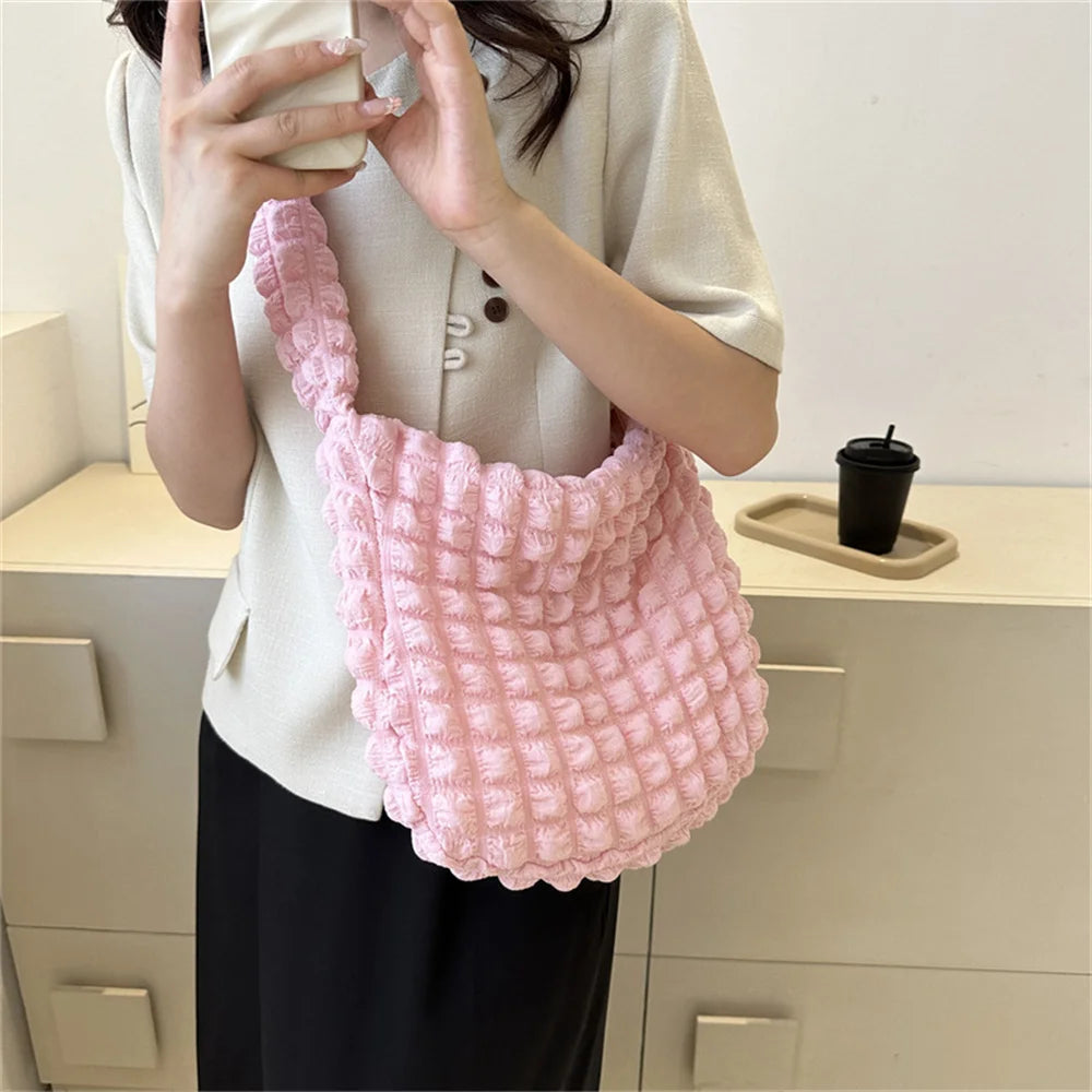 Pleated Design Crossbody Bag with Embroidery