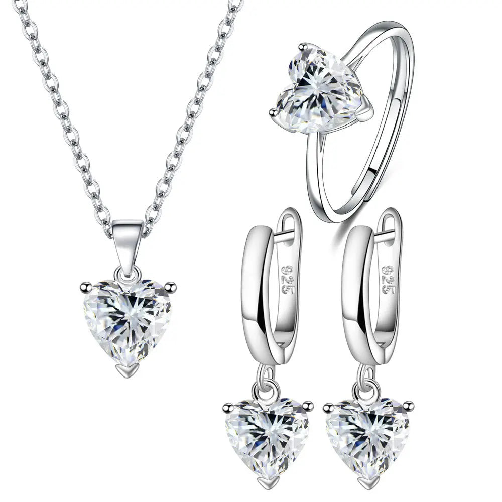 925 Sterling Silver Heart Zircon Jewelry Set for Women