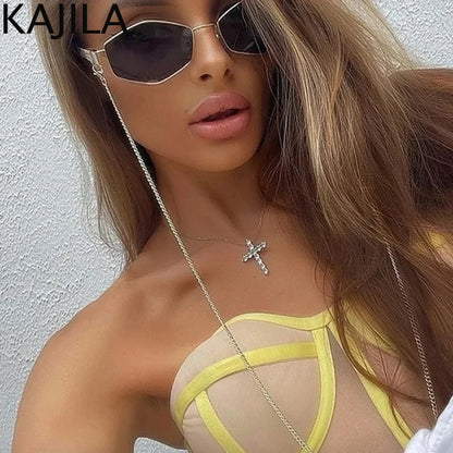 Sexy Small Frame Hexagon Sunglasses with Chain for Women