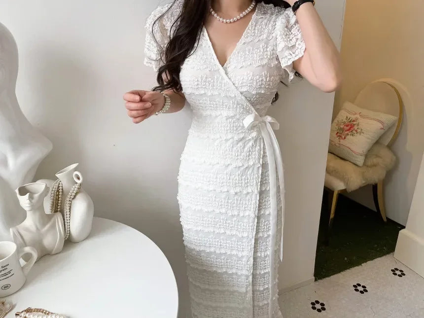 New Korean Fashion V-neck Lace Dress for Women