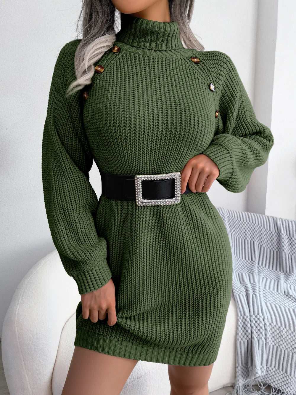 Slim Turtleneck Sweater Dress – Cozy Knit for Fall &amp; Winter Fashion