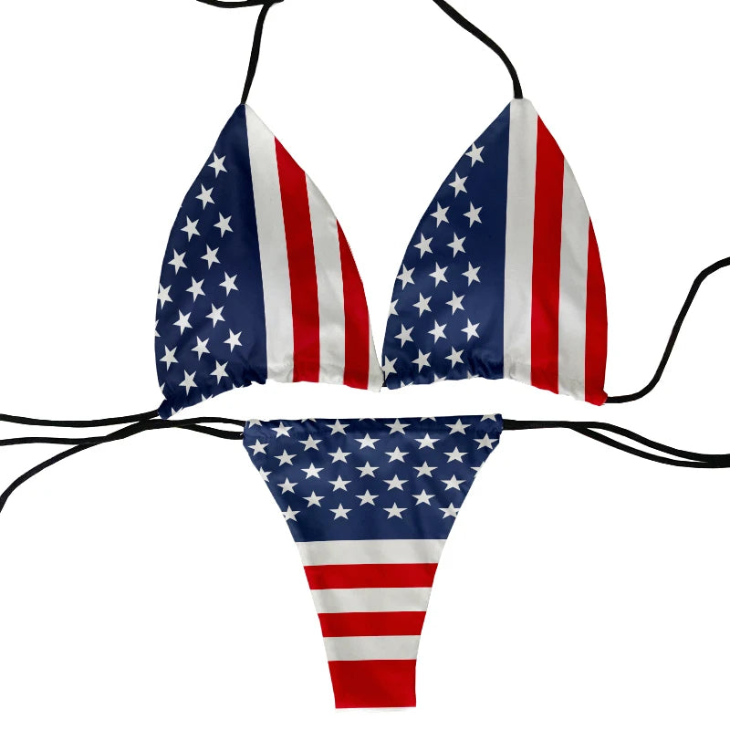 Funny Flag Print Two-Piece Swimsuit