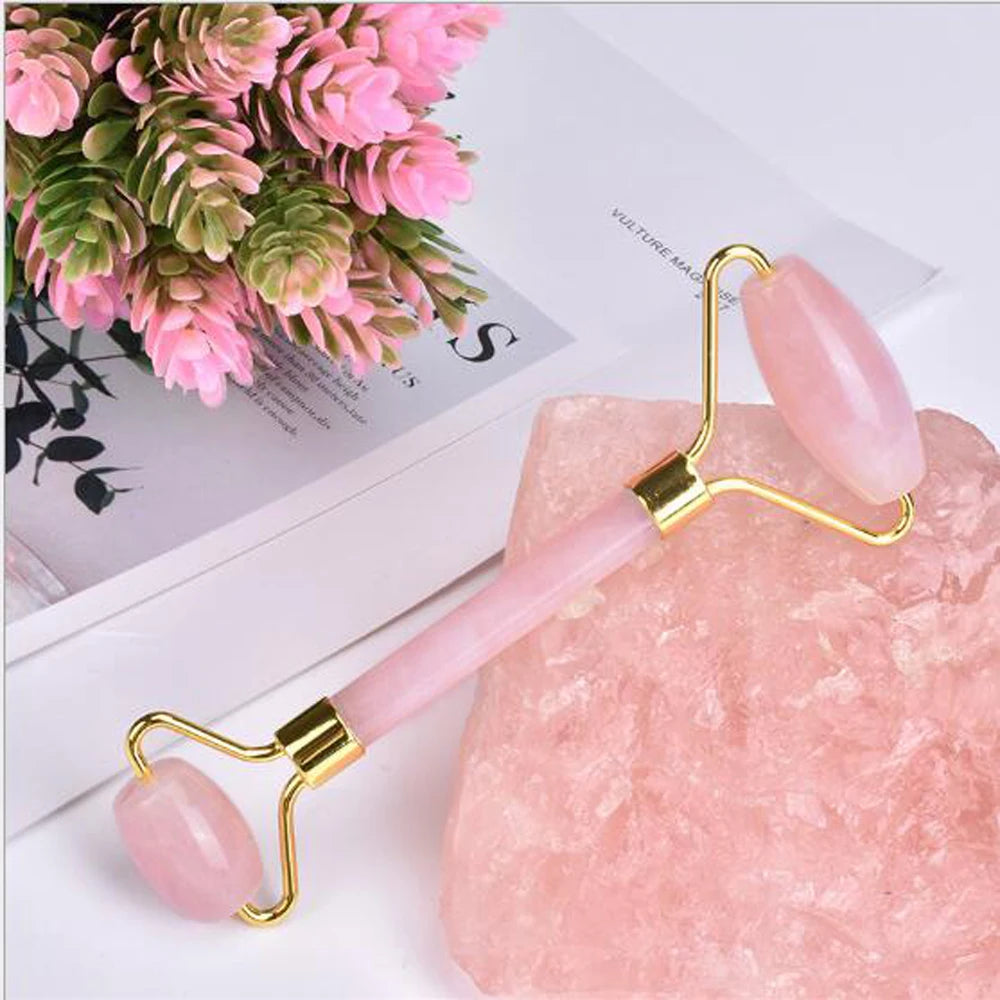 Natural Rose Jade Roller Face Massage Crystal Stone Jade Massager Crystal Roller Skin Face Roller Wrinkle Removal Massage Roller