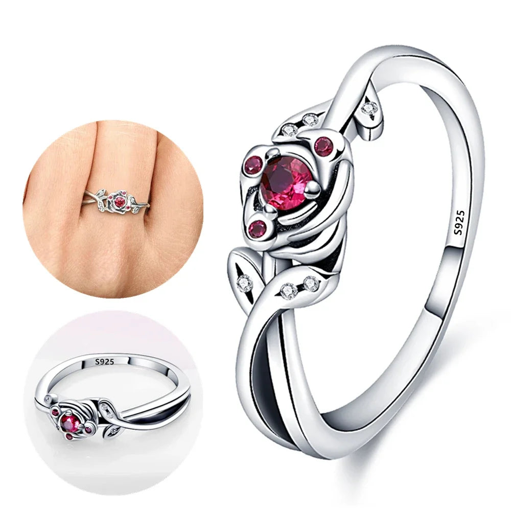 New Red Heart Ring 925 Sterling Silver Sparkling Ring for Women 925 Silver Design Original Zircon Rings Festival Jewelry Gift