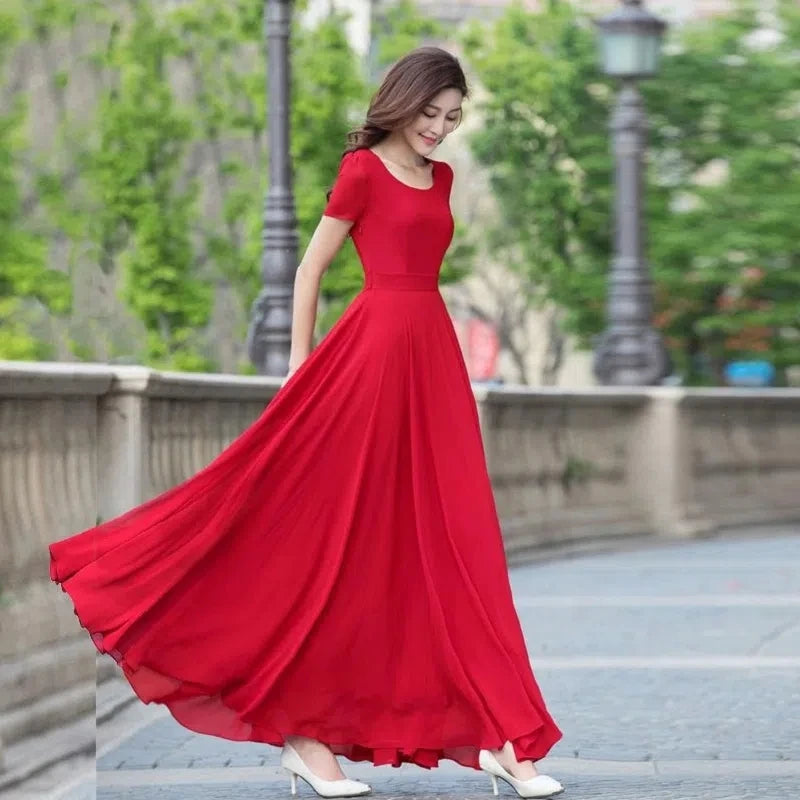 Summer Bohemian Beach Long Chiffon Dress