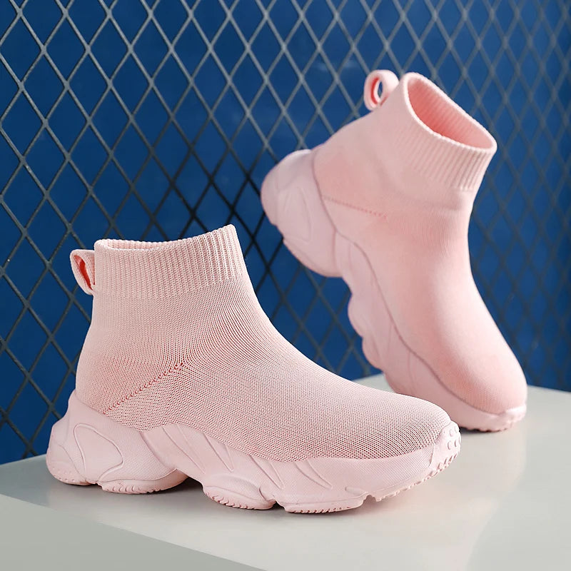 Girls Fashion Knit High Top Sneakers