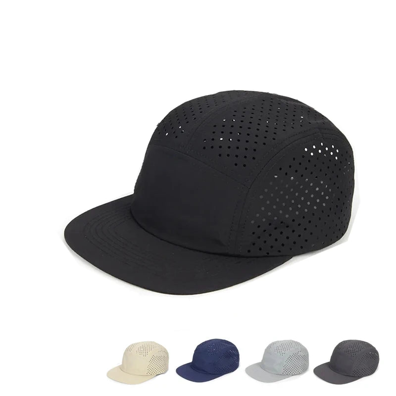 2024 Quick Drying Waterproof Holes Summer 5 Panel Baseball Caps For Men Women Casquette Homme Flat Snapback Men Hat 60-62cm