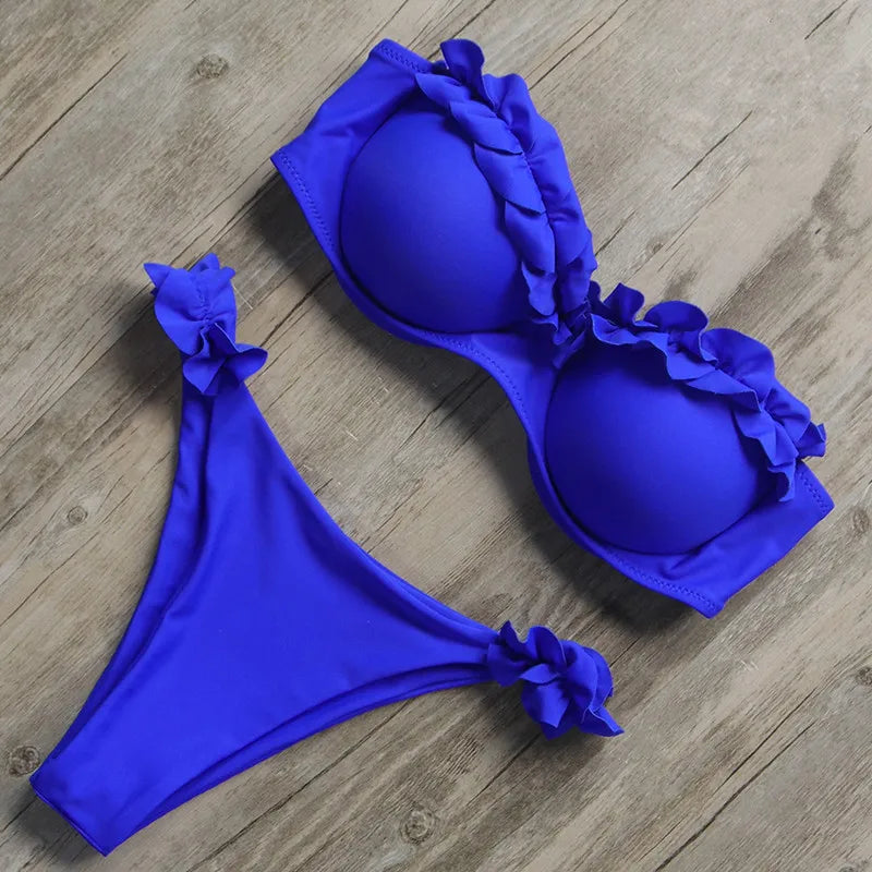 Sexy Bandeau Thong Ruffle Bikini Set