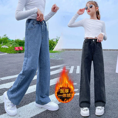 Autumn Winter Teen Girls Denim Wide Leg Pants