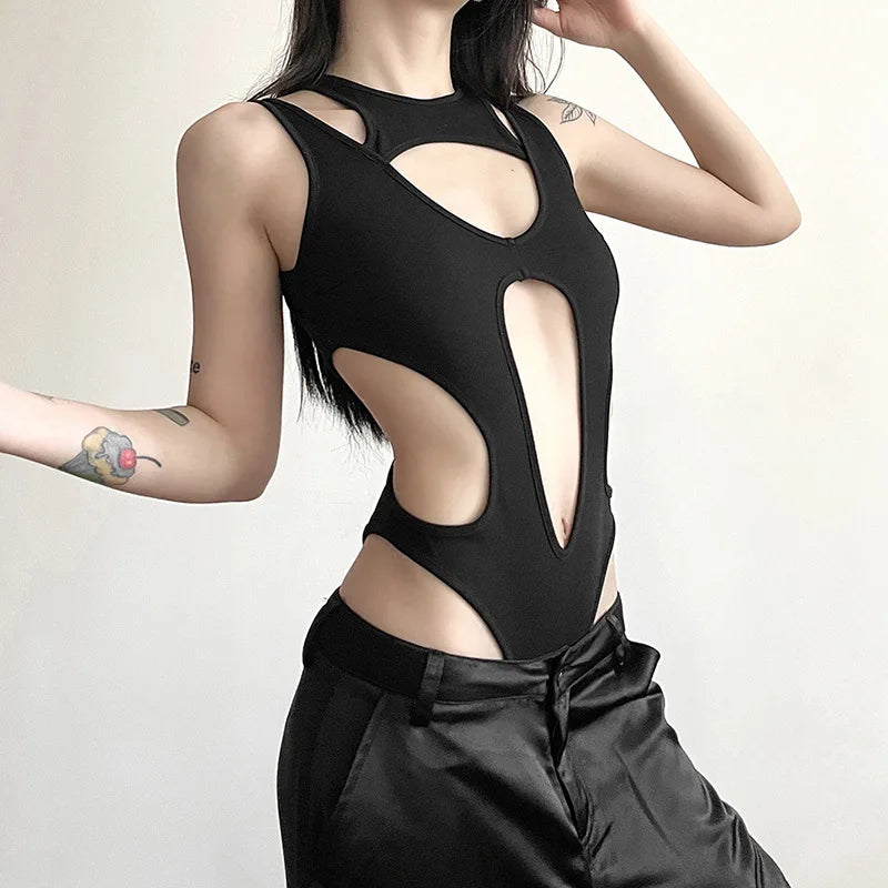 Gothic Hollow Out Backless Bodysuit