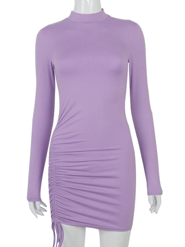 Long Sleeve Ruched Bodycon Mini Dress
