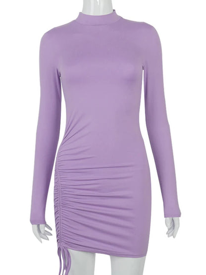Long Sleeve Ruched Bodycon Mini Dress