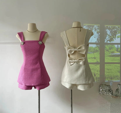 Korean Style Backless Bow Two-Piece Set