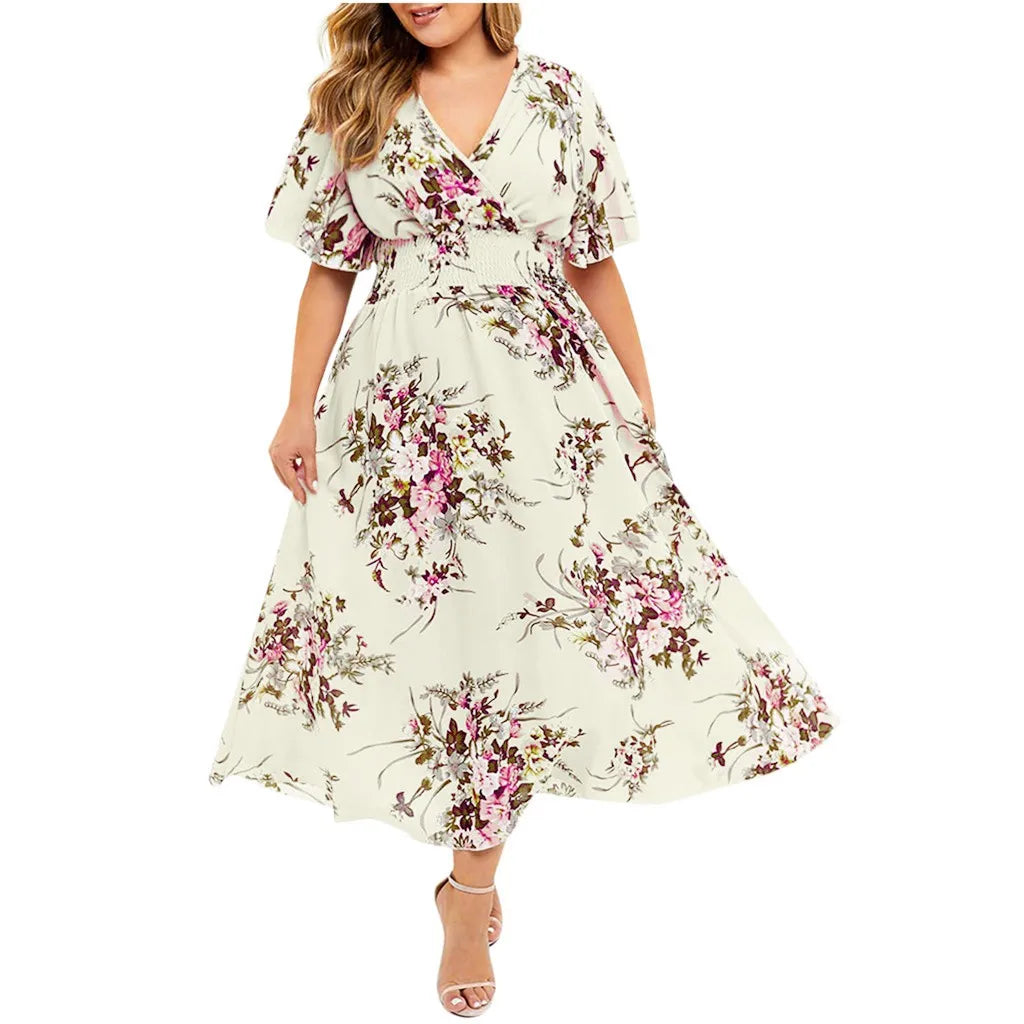 Plus Size Floral Chiffon Bohemian Dress