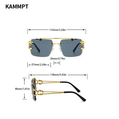 Metal Rimless Sunglasses with Double Bridge and Cheetah Decor for Women