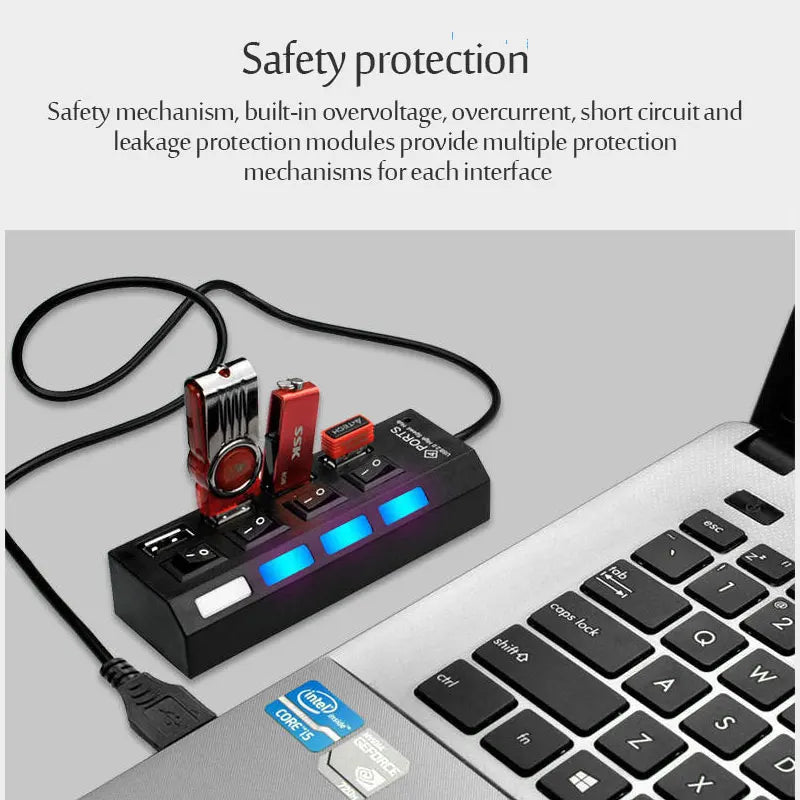 USB 2.0 Hub USB Hub 2.0 Multi USB Splitter Hub Use Power Adapter 4/7 Port Multiple Expander 2.0 USB 3.0 Hub with Switch for PC