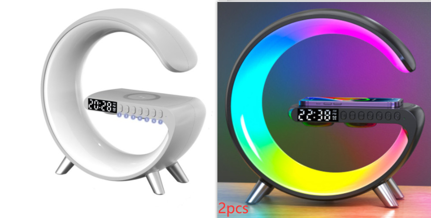 Smart G-Shaped LED Lamp with Bluetooth Speaker and Wireless Charging