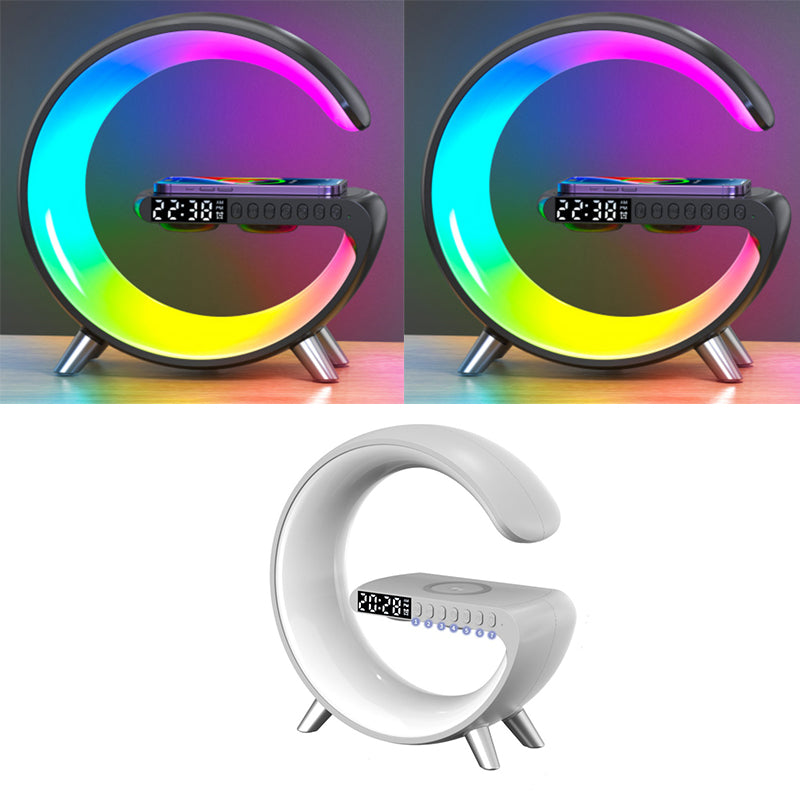 Smart G-Shaped LED Lamp with Bluetooth Speaker and Wireless Charging